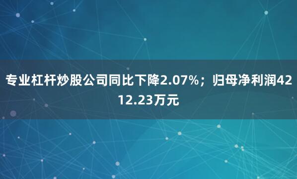 专业杠杆炒股公司同比下降2.07%；归母净利润4212.23万元